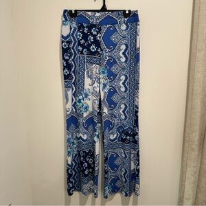 Boston Proper Blue Paisley Print‎ Wide Leg Palazzo Pants Size Small